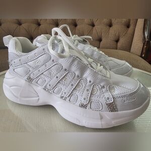 Freddy Rhinestone Silver Metallic Glitter White Women Sneaker Shoes EU41/ US 10